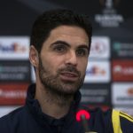 Arteta en la rueda de prensa vs. Olympiakos